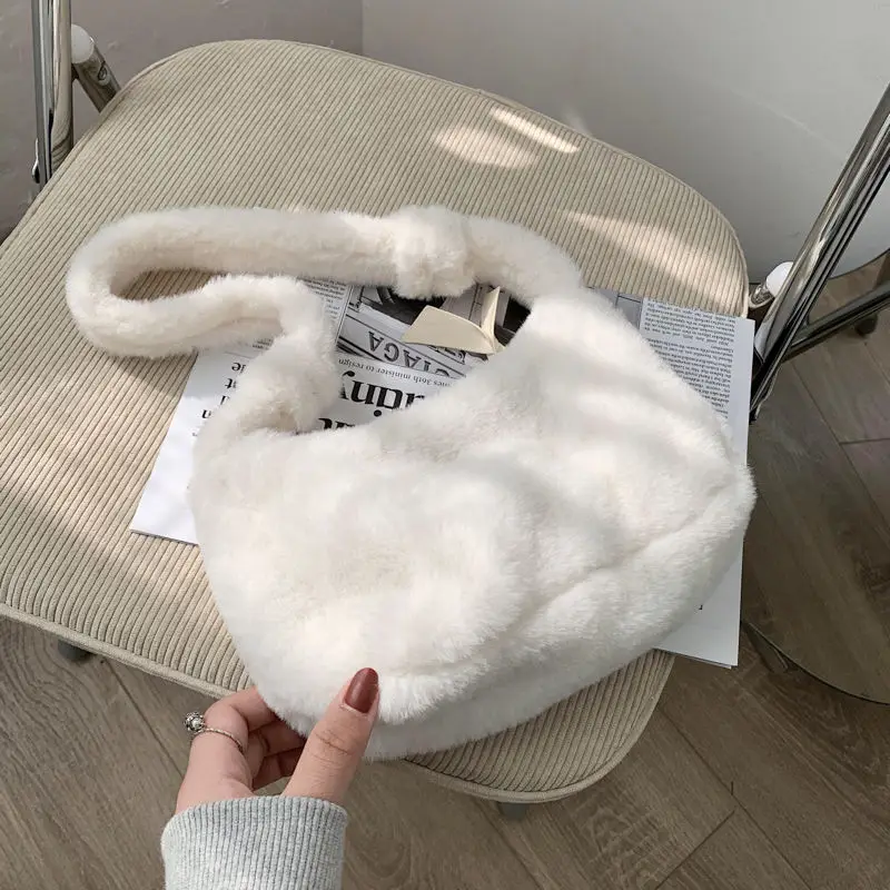 Простая дизайнерская женская мягкая плюшевая сумка-хобо сумки на плечо зимний