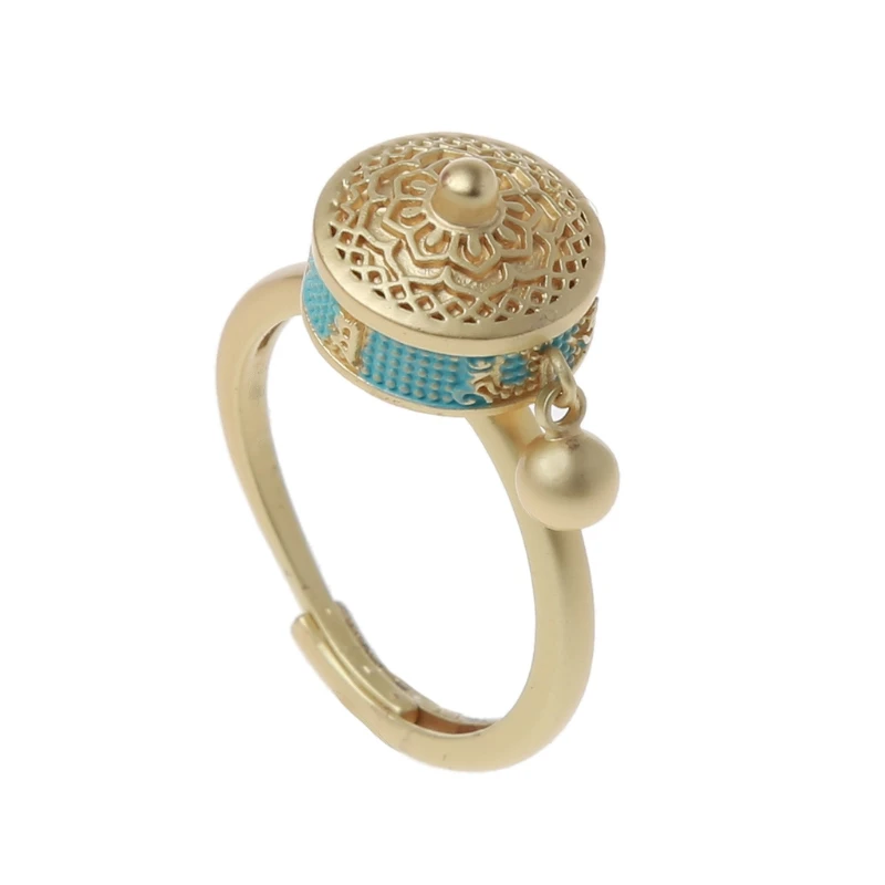 

2021 Rotating Rings Buddhist Tibetan Prayer Wheel Ring OM Mantra Finger Ring Good Luck Lotus Floral Enamel Rotating Ring Band