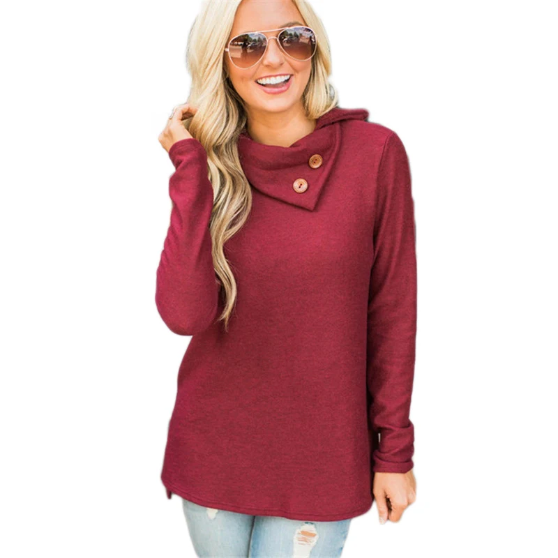 Женский Повседневный однотонный пуловер на пуговицах с длинным рукавом модный