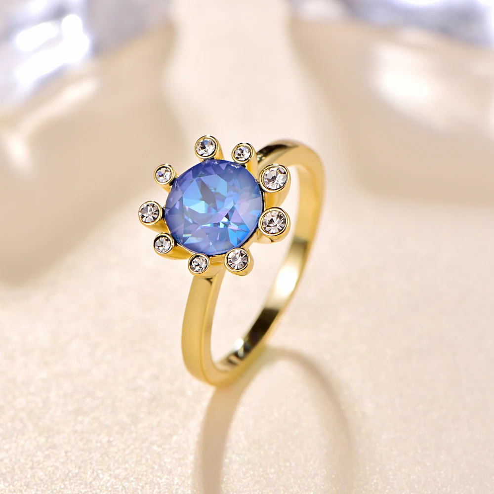 Кристаллы от Swarovski Glod цветные кольца Цветы для женщин элегантное кольцо Новая мода Роскошные женские кольца Свадебные украшения