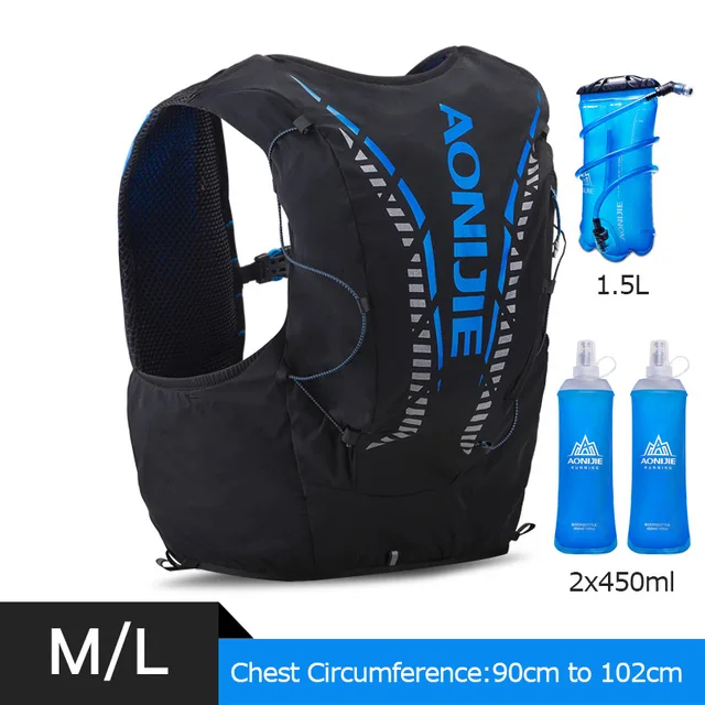 Black ML Set AONIJIE 12L гидратационный рюкзак для мужчин и женщин, расширенный жилет для бега, сумка для спорта на открытом воздухе, пеших прогулок, марафона, велоспорта - Цвет: Black ML Set