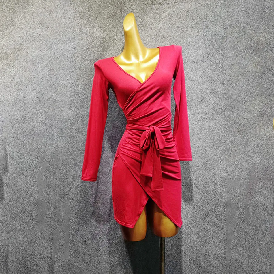 Женское платье для латиноамериканских танцев черное с длинным рукавом и