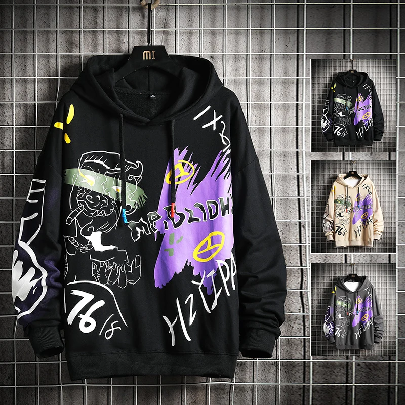 

Men's Hoodie and Velvet 2021 New Top Loose Casual Harajuku Pattern Hoodie Men's Polar Fleece Trend Sweatshirt Hoodie Men