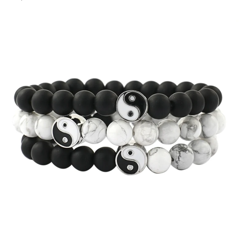 1 шт. Для мужчин женщин натуральный бусины камень Тай Цзи Инь бисерный браслет