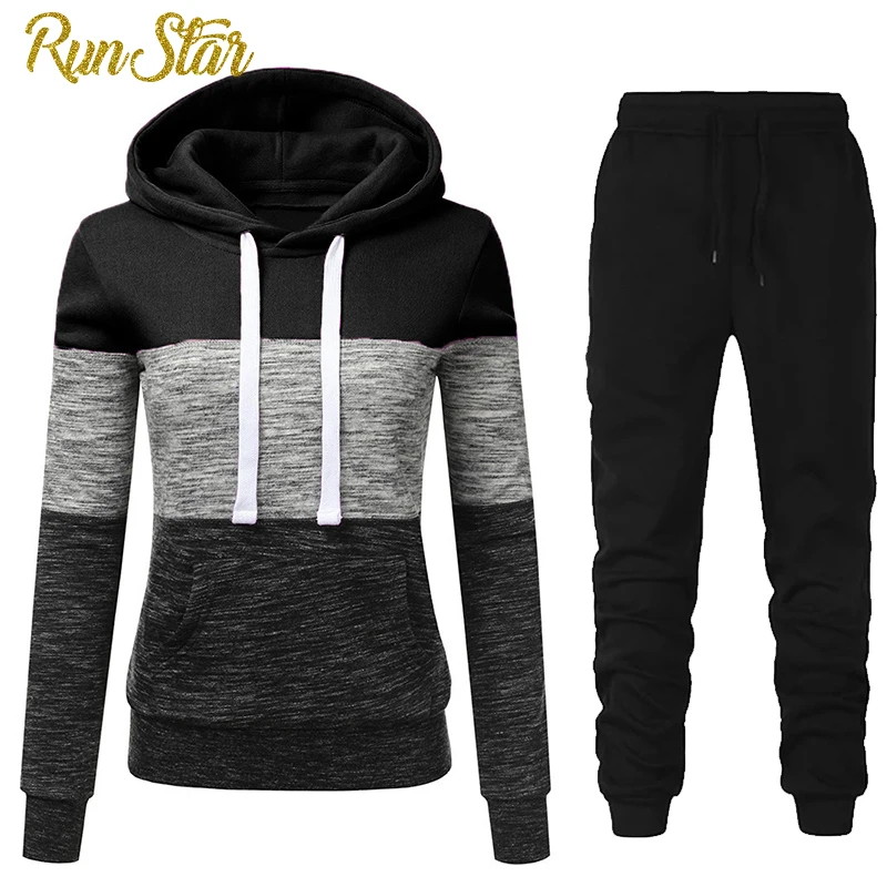 Зимний спортивный костюм для женщин комплект из 2 предметов толстовка в стиле