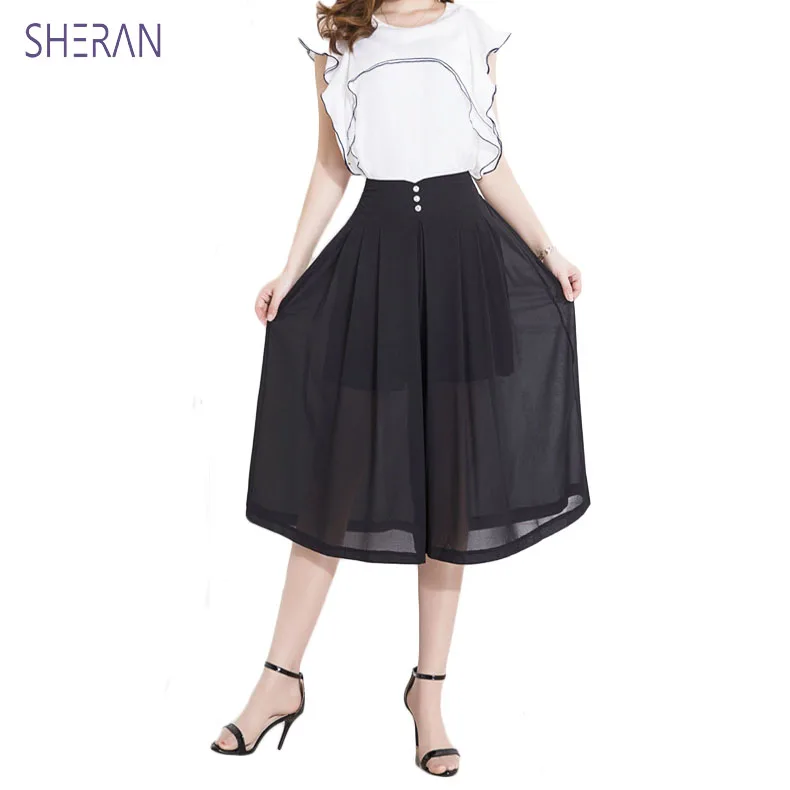 

Plus Size Women Chiffon Wide Leg Loose Skirt Pants 2019 Female Summer High Waist Casual Pants Thin Section Ladies Clothing