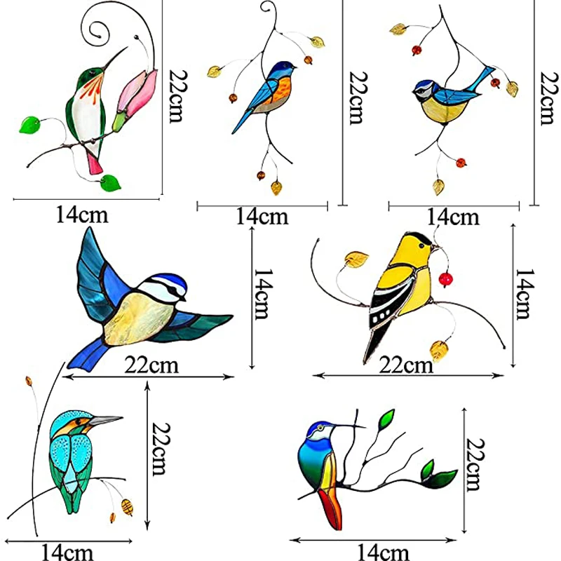 

7Pcs Stained Glass Window Bird Stickers Window Decor Decals Unique Decor Film Window Sticker for Indoor Home Car Decoration