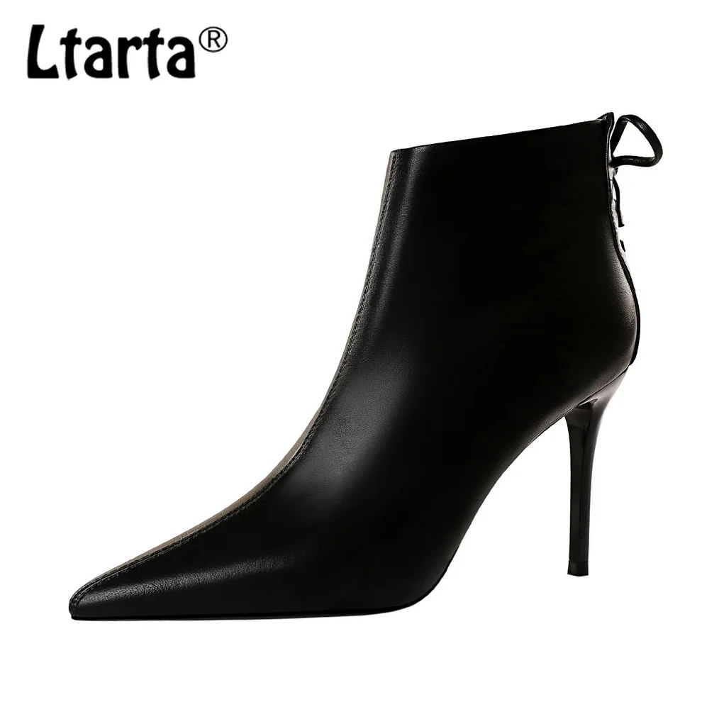 Модные женские ботинки на шпильке с острым носком Пикантные зимние шнуровке для