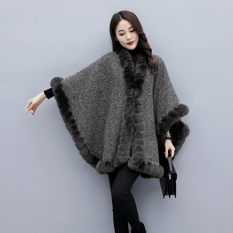 

2021 women's Capes coat women knit thicken Ponchos coat Korean joker plus velvet padded cloak shawl knitted casual bat sweater