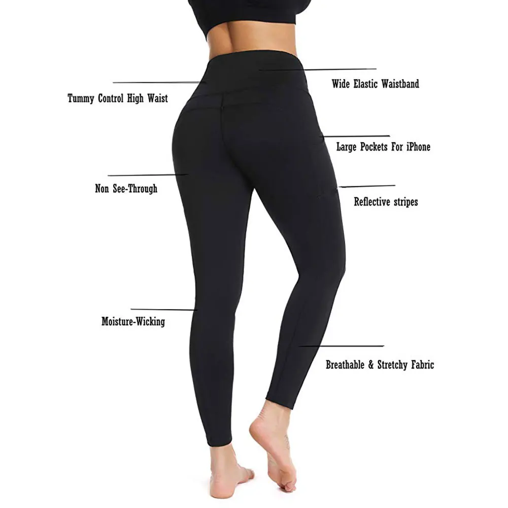 

Slim Tight Sportswear Women Workout Out Pocket Leggings Fitness Sports Gym Running Yoga Athletic Pants Elasticized waistband