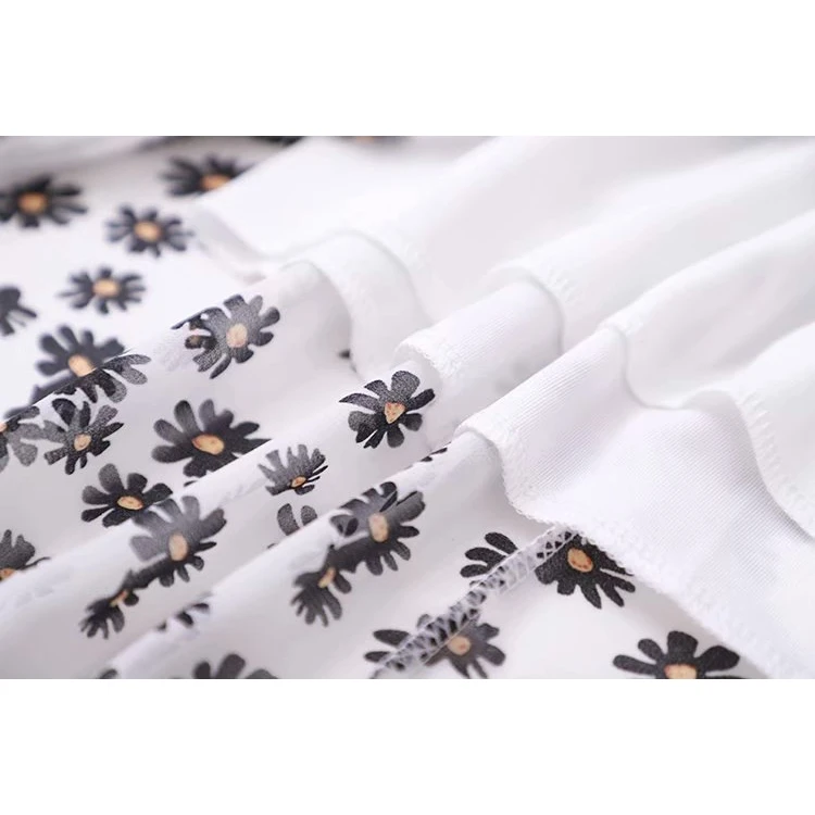 

Plus Size White Black Floral Printed Skirts Casual Elastic Waist Beach Skirts