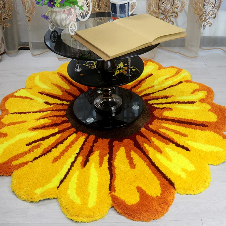 

Thicken 3D flower round living room carpet bedroom bedside Sun flower floor mat home chair parlor soft hallway rug bath mats