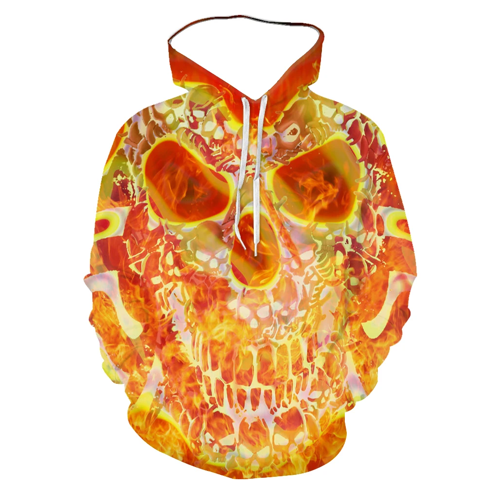 

2021 New Men'S And Women'S Hoodie 3d Color Printing Flame Skull Series Round Tie Cap Long Sleeve Autumn And Winter Sportswear