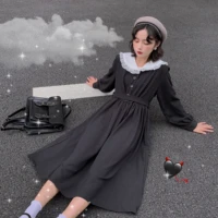 harajuku gothic cosplay black sailor dress women lolita girl style lace collar vintage bandage casual pleated long vestidos 2021
