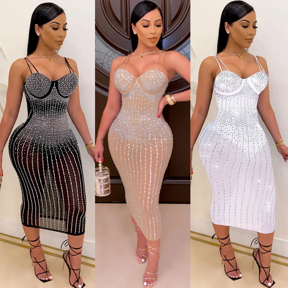 

Echoine New Fashion Sexy Nightclub Style Hot Rhinestone Dress Sling Striped Zipper Skirt Drop Shipping
