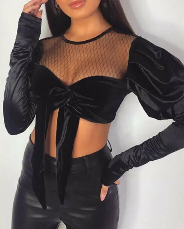 2019 модные трендовые Женские топы с пышными рукавами Женский пуловер Топ круглым