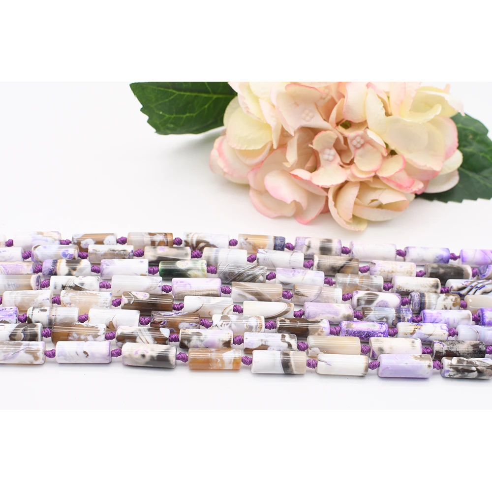 8X21mm Natural Smooth Columnar shape Purple Fire Agate stone Beads For DIY necklace bracelet jewelry make 15 