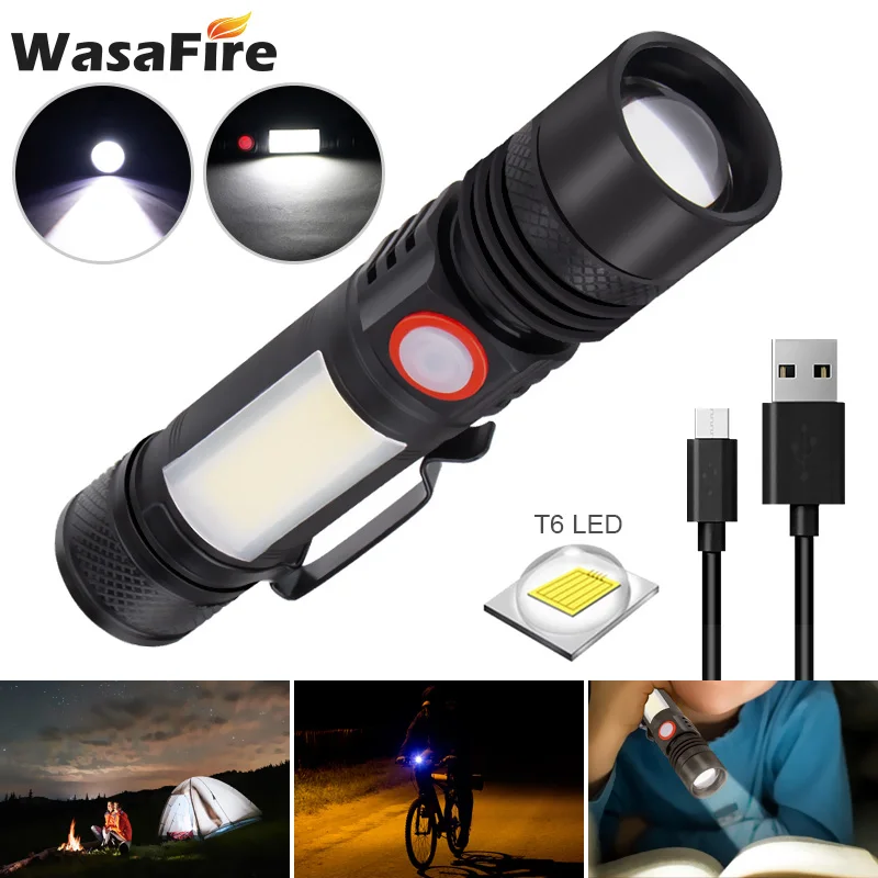 

USB T6 светодиодный фонарик супер яркий Масштабируемые Магнитный COB Светодиодный фонарь с зажимом для кармана для кемпинга/Пеший Туризм/Рыбал...