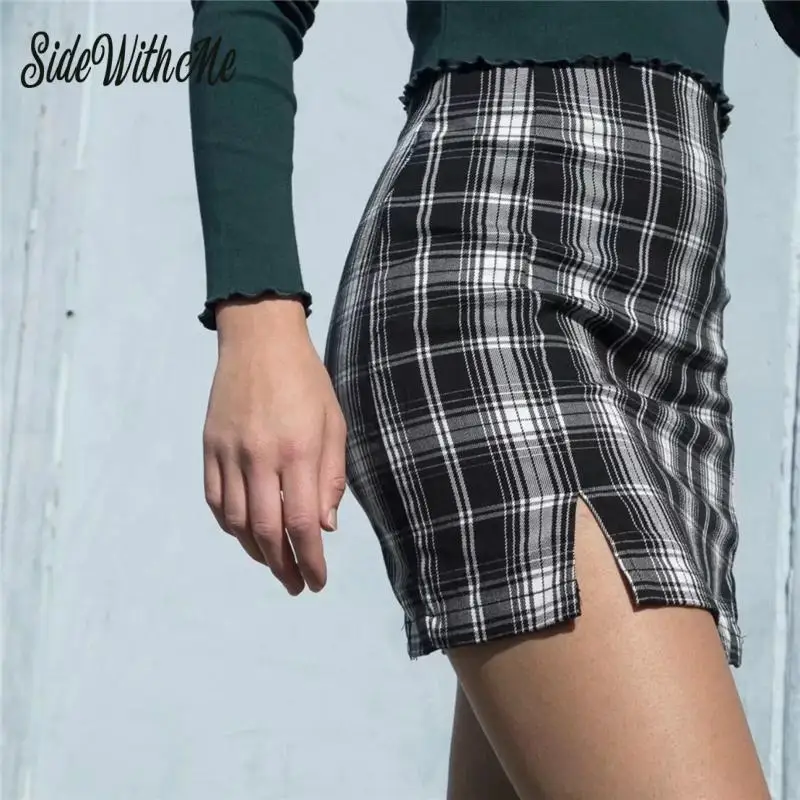 Women Summer Plaid Pencil Skirt Mini Fashion Casual Ladies Chic Sexy Streetwear Split Elegant Elastic Female Bodycon | Женская одежда