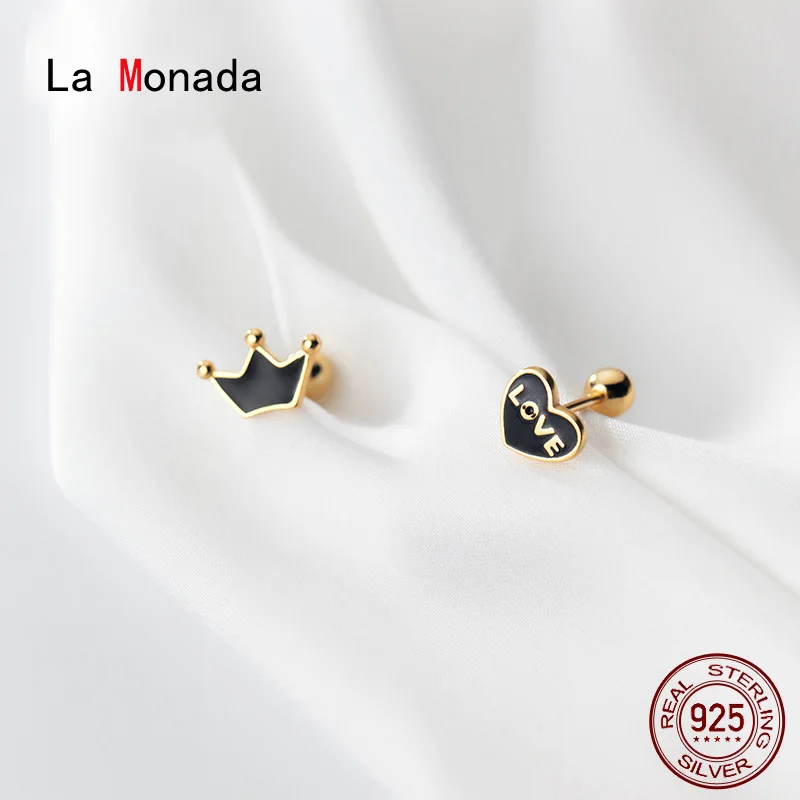 

La Monada Stud Small Earrings For Women Heart 925 Sterling Silver Earrings Woman Crown Ear Piercing Stud Earrings For Girls