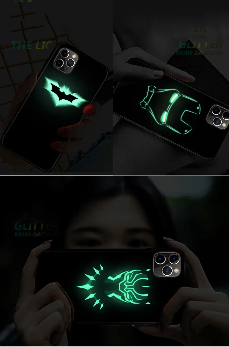 Marvel Бэтмен Веном чехол в виде светящегося стекла для iphone 11 Pro XS MAX XR X 7 8 6 6S Plus Мстители Черная пантера Железный человек чехол