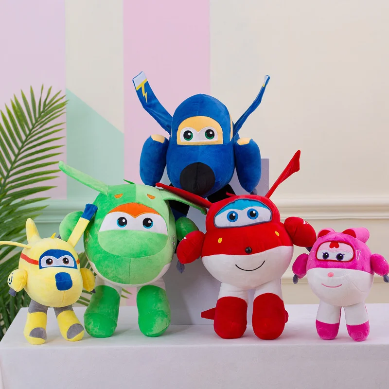 

20-50cm Supering Wingsing Cartoon Character Airplane Plush Puppet Red Pink Yellow Green Transformer Super Pets Figure Kid Toys
