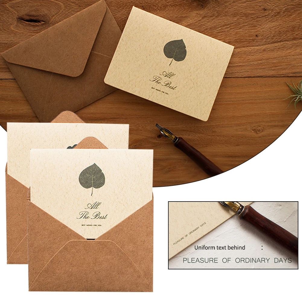 

20pcs Wedding Stationery Part Thanks Brown Paper Envelopes Greeting With Folded Cardstock Retro Invitations Printed Elegant DIY