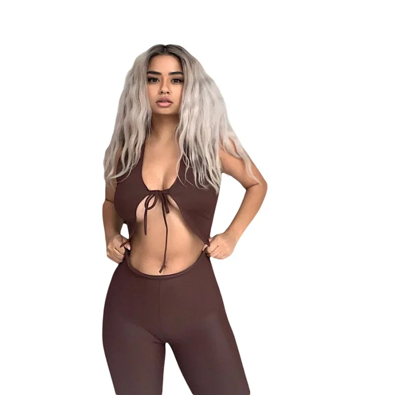 

92K20S113162021 summer fashion casual sexy fashion irregular letter rope waistcoat Tight Sexy pants two piece set