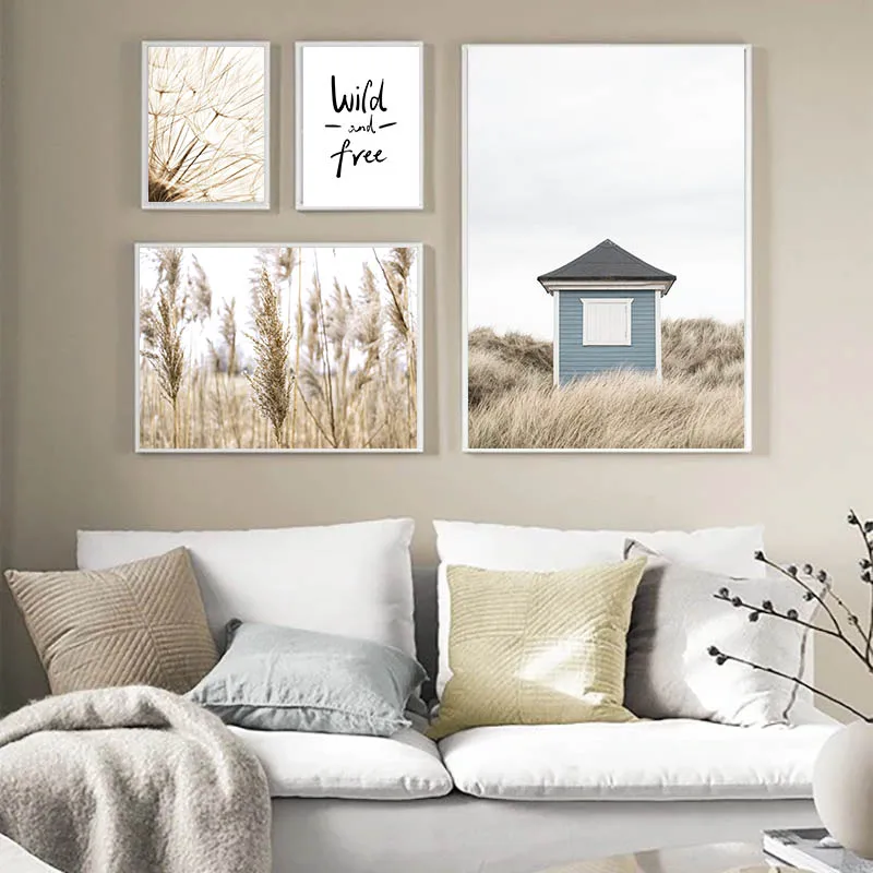 Картина на холсте с природной травой Настенная картина в скандинавском стиле