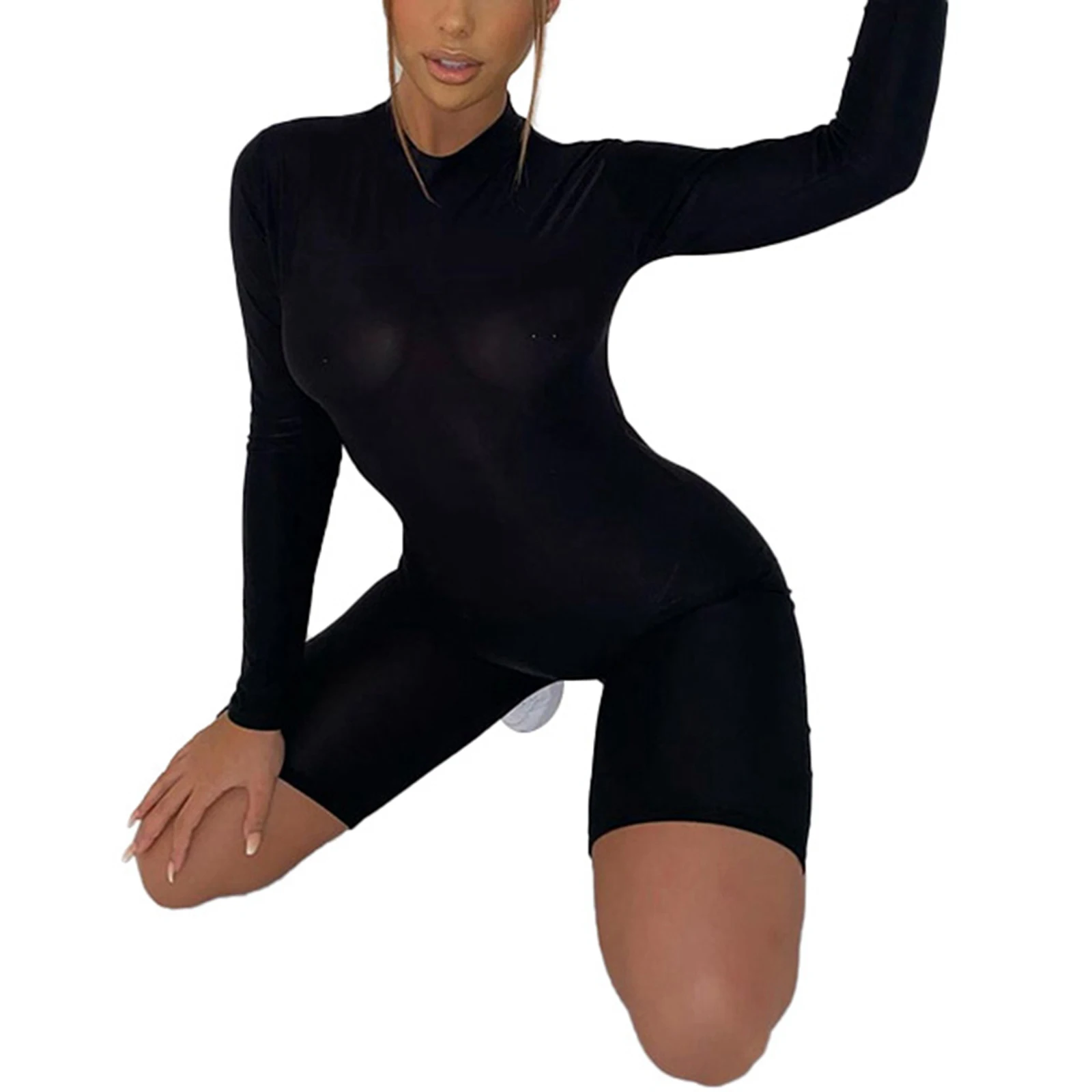 Женский сексуальный Облегающий комбинезон однотонный на молнии с длинным