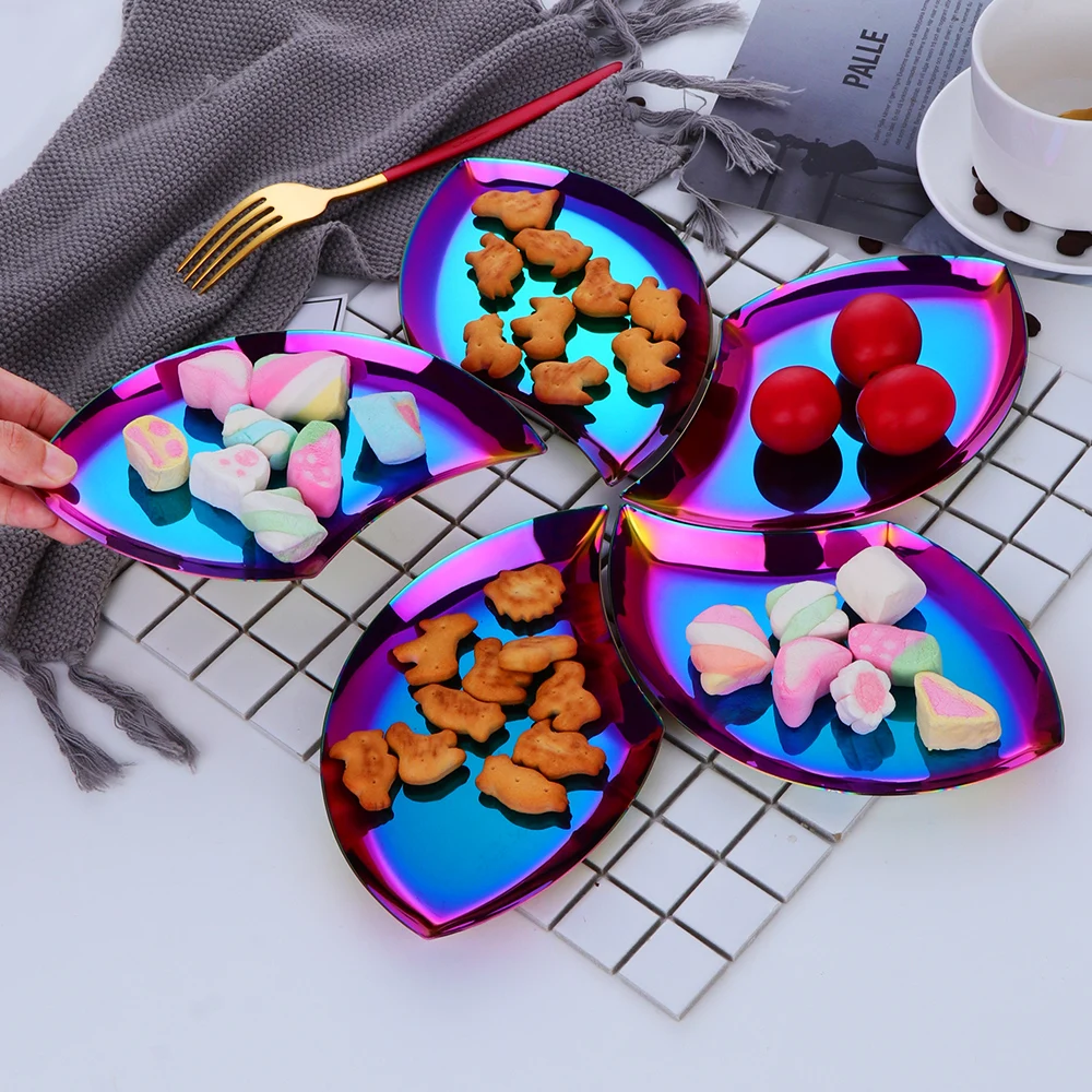 Сахаристые тарелки в форме листа поднос из нержавеющей стали для хранения