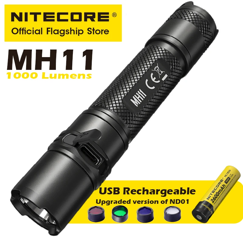 NITECORE MH11 USB Rechargeable Flashlight Strong Outdoor Riding Night Fishing Super Bright Portable LED Flashlight 18650 Battery topsale nitecore tip holiday gift metal rechargeable battery keybutton ecd flashlight multi purpose clip usb cable greeting card