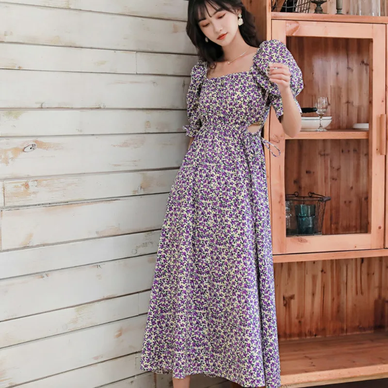 Платье женское шифоновое с цветочным принтом винтажное Элегантное Длинное