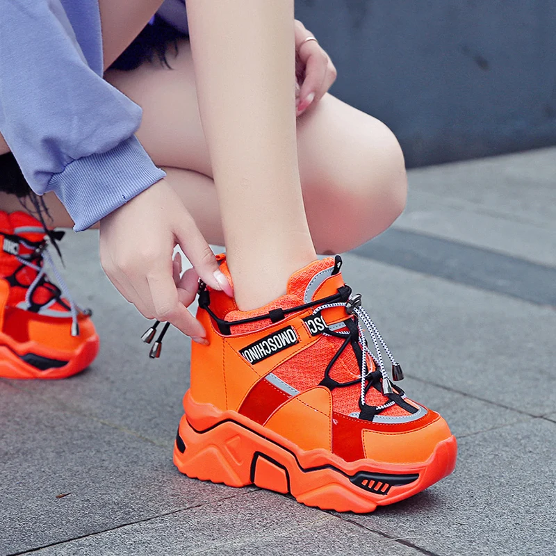 

Womens Fluorescence Colors Platform Lace Up Casual Wedge Heel Shoes X33