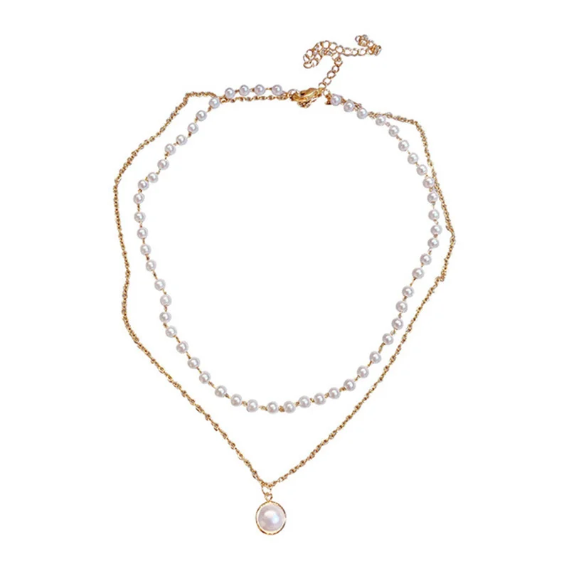 

Double pearl temperament collarbone necklace female Japanese and Korean web celebrity simple short neck jewelry choker collar ch