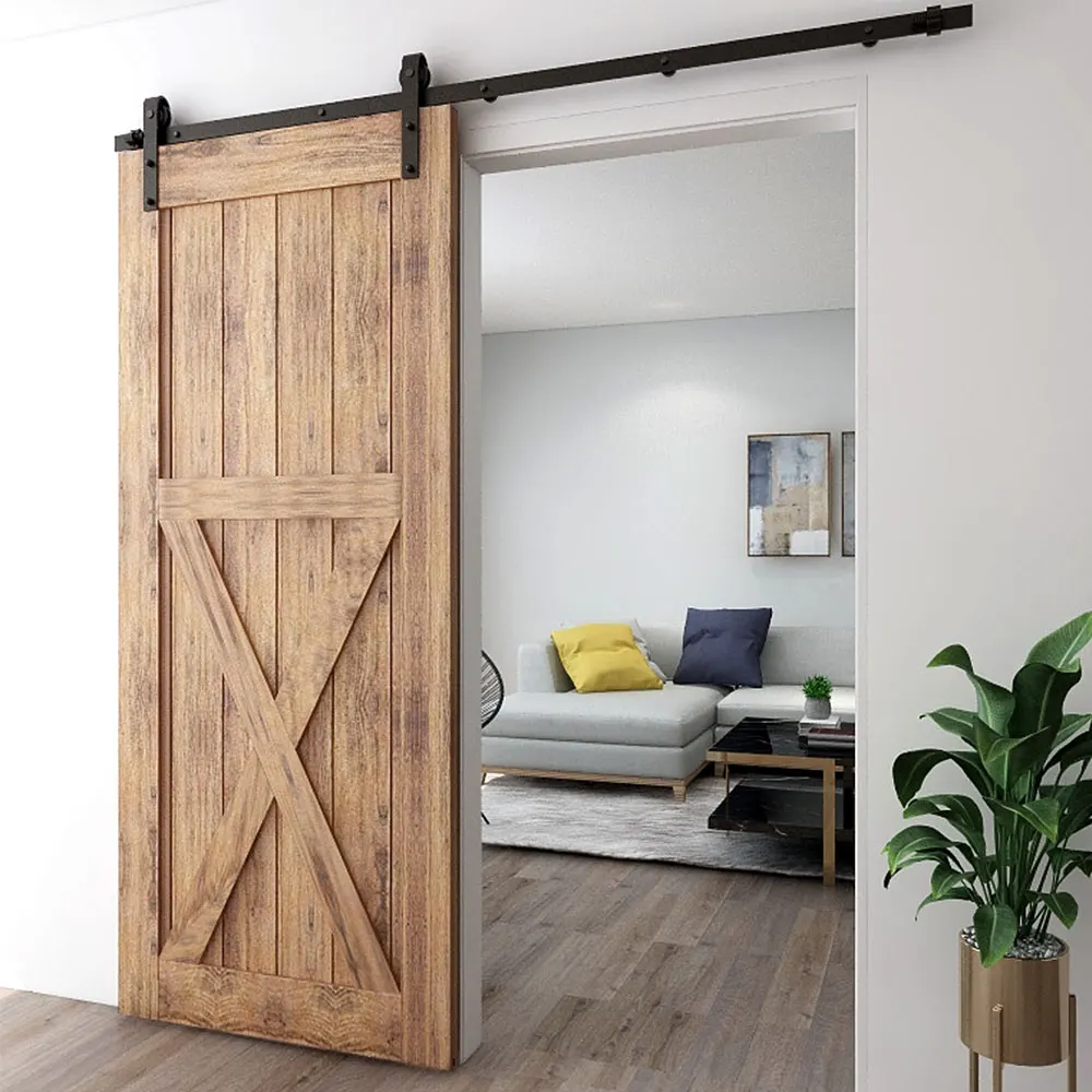 

4FT-14FT Sliding Barn Wood Door Hardware Track Kit J Shape Roller Hanger Set For Single Door