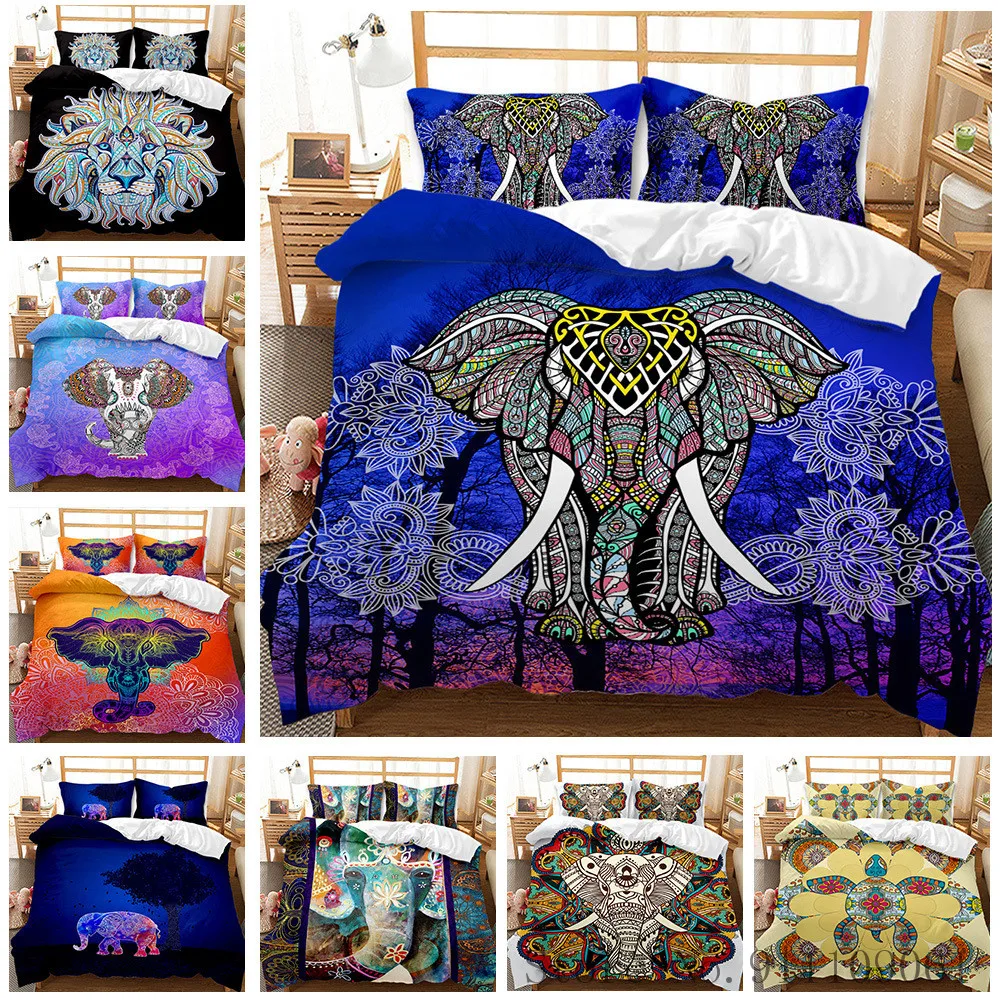 

Bohemian Ethnic Style Elephant Lion 3D Print Bedding Set Colored Quilt Cover and Pillowcase 2/3Pcs Queen King Size Bedclothes