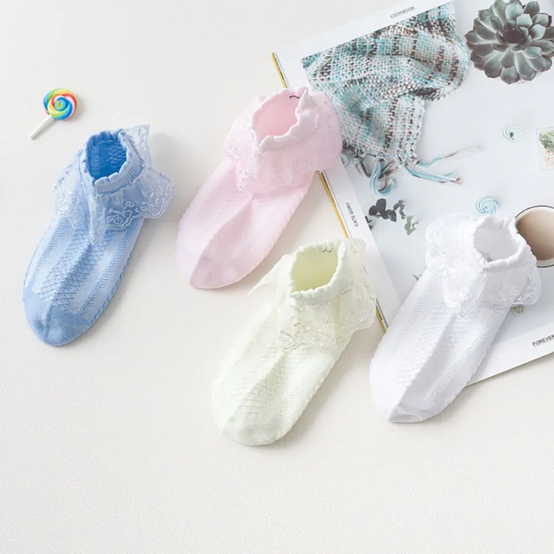 

Baby Girl Socks Lace Decor For Dance Performance Spring/autumn/summer Lovely Solid Color Breathable Princess Kids Short Socks