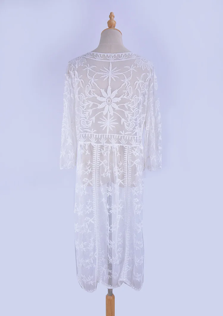 Женский кружевной кардиган с цветочным узором Пляжное длинное открытое
