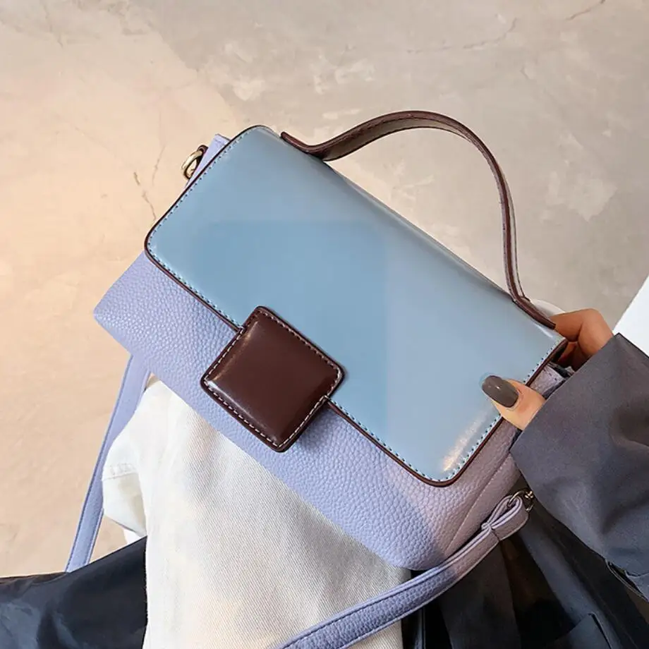 

Contrast Color Square Tote Bag 2020 Fashion New High Quality PU Leather Women's Designer Handbag Small Shoulder Messenger Bag