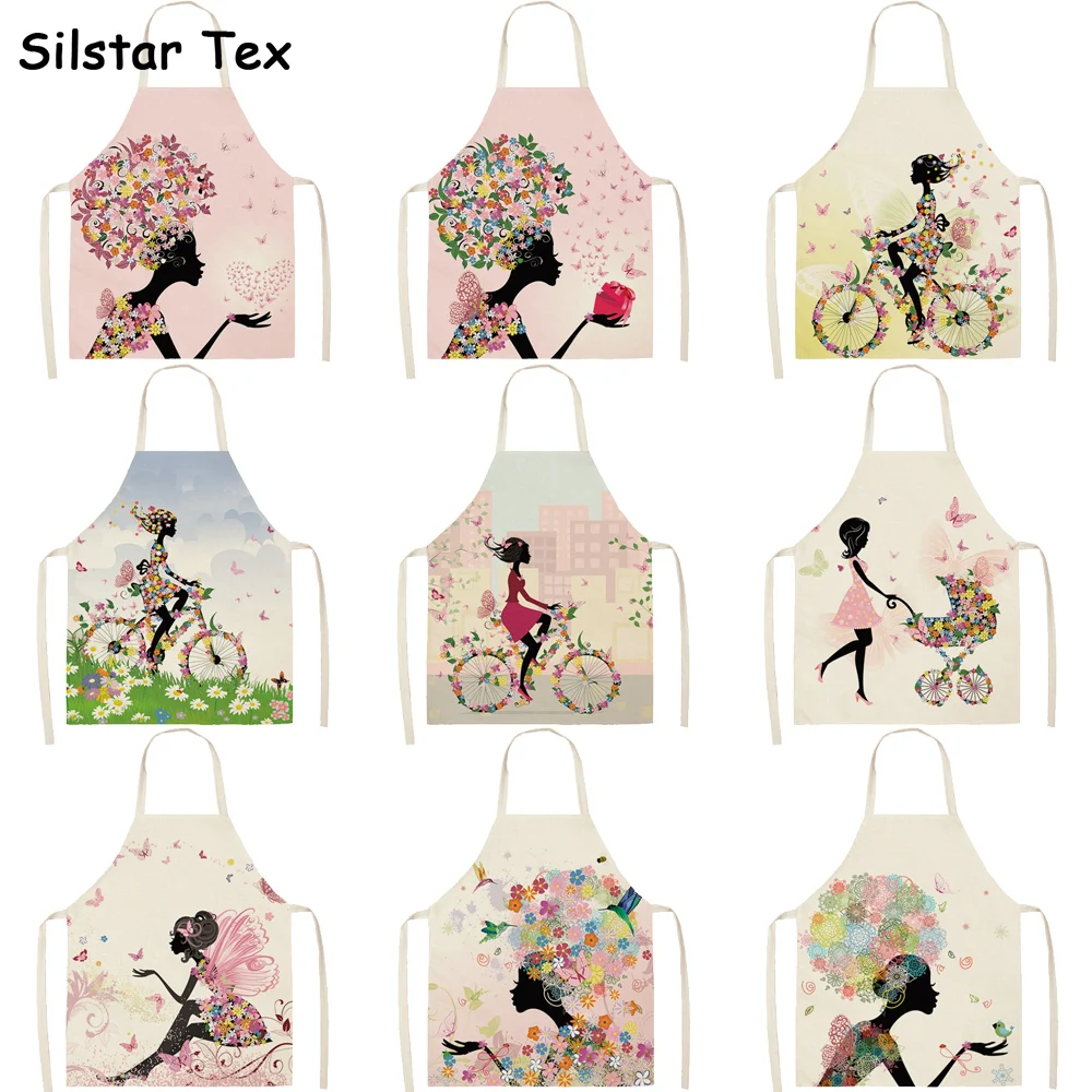 

Silstar Tex Flower Girl Kitchen Apron For Woman Oil-proof Kids Aprons Personalized For Maid Haircut Beard Hot Sale
