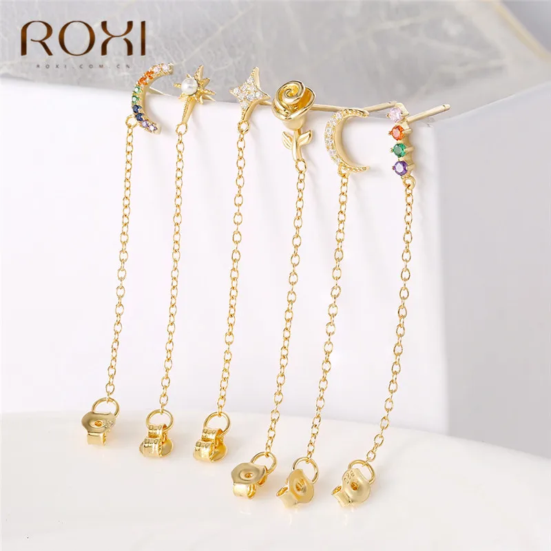 ROXI модные радужные Подвески с фианитом Висячие серьги для женщин Moon Star Boho ювелирные украшения для свадьбы серьги из стерлингового серебра 925 пробы