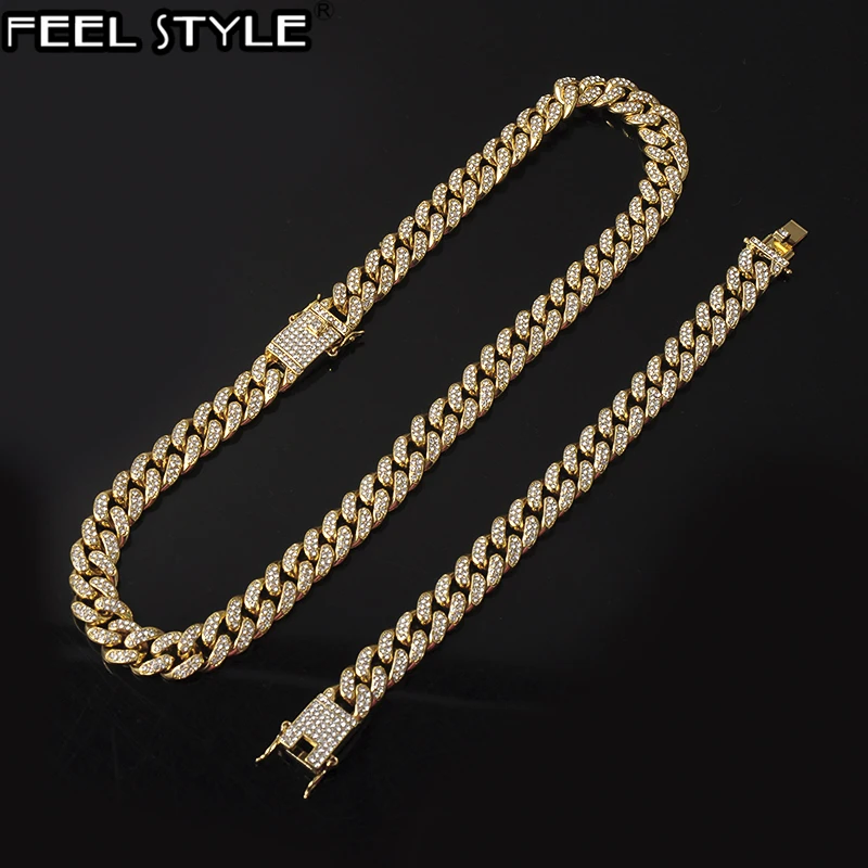 Necklace +Watch+Bracelet Bling Iced Out Miami Zircon Cuban Full Pave Rhinestone Men Bracelet For Jewelry | Украшения и аксессуары