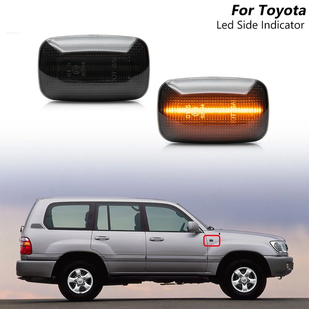 

2pcs Car Side Marker Lights LED Turn Signal Light For Toyota Land Cruiser 70 80 100 Yellow Light ABS+Fireproof PC