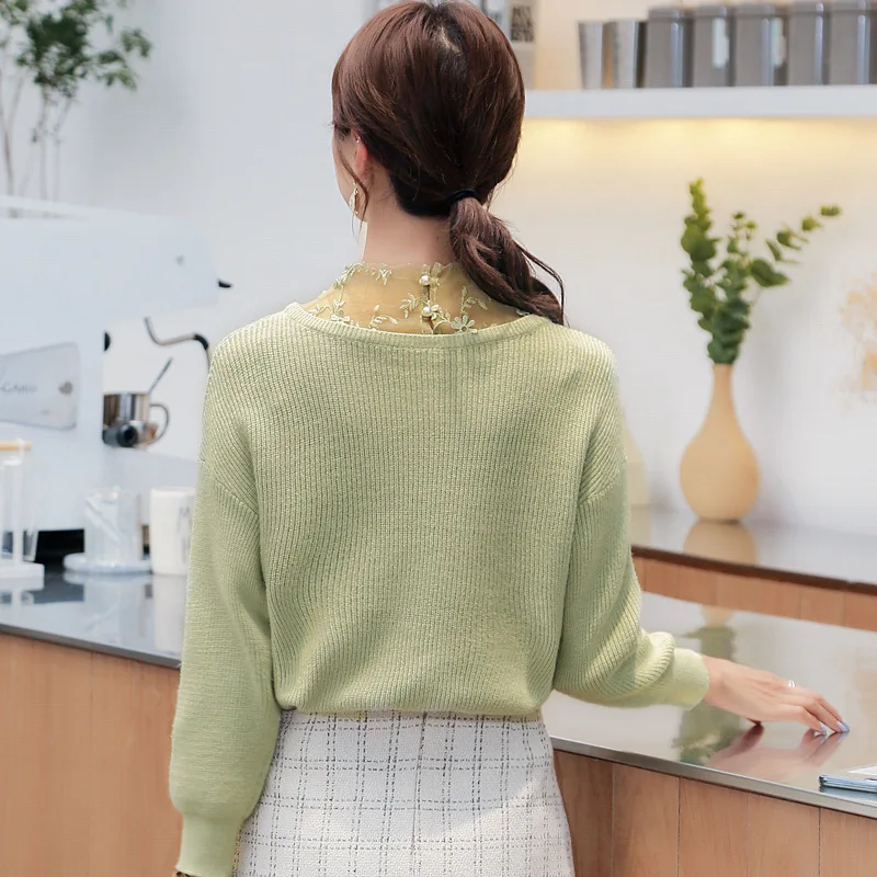 

2020 Autumn Winter Women Sweater Fashion Half High Neck Long Sleeve Female Casual Patchwork Silm Pullovers Mesh Kintted Tops
