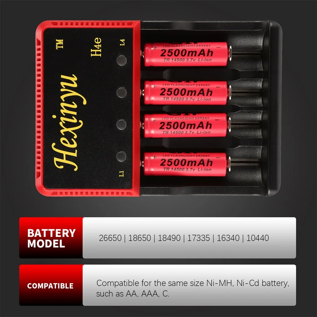 HXY-H4e Digital LCD Display Battery Charger Advanced Protection Batteries FOR 26650/18650/18490/17335/16340/10440 | Электроника