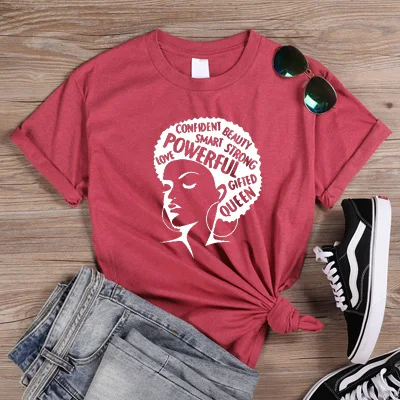 ONSEME Afro Lady Graphic футболки Женская Феминистская футболка Девушка сила королева лето черный розовый Женская футболка Эстетическая одежда Q-882 - Цвет: HeatherRed-White
