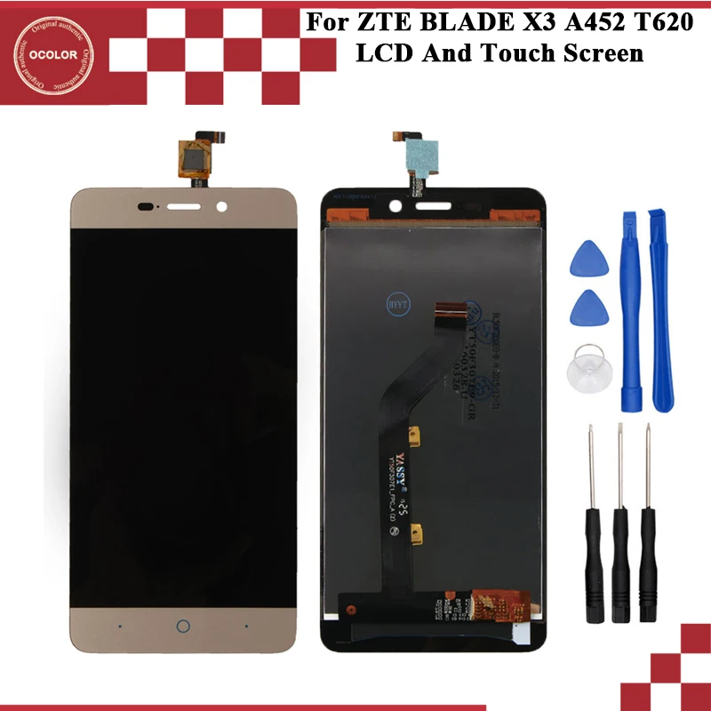 ocolor For ZTE BLADE X3 A452 t620 LCD Display Touch Screen Assembly Perfect Repair Part 5.0 Inch +Tools | Мобильные телефоны и