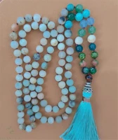 8mm amazonite 108 beads tassel knotted necklace buddhism classic pray bless fancy yoga meditation spirituality colorful cuff