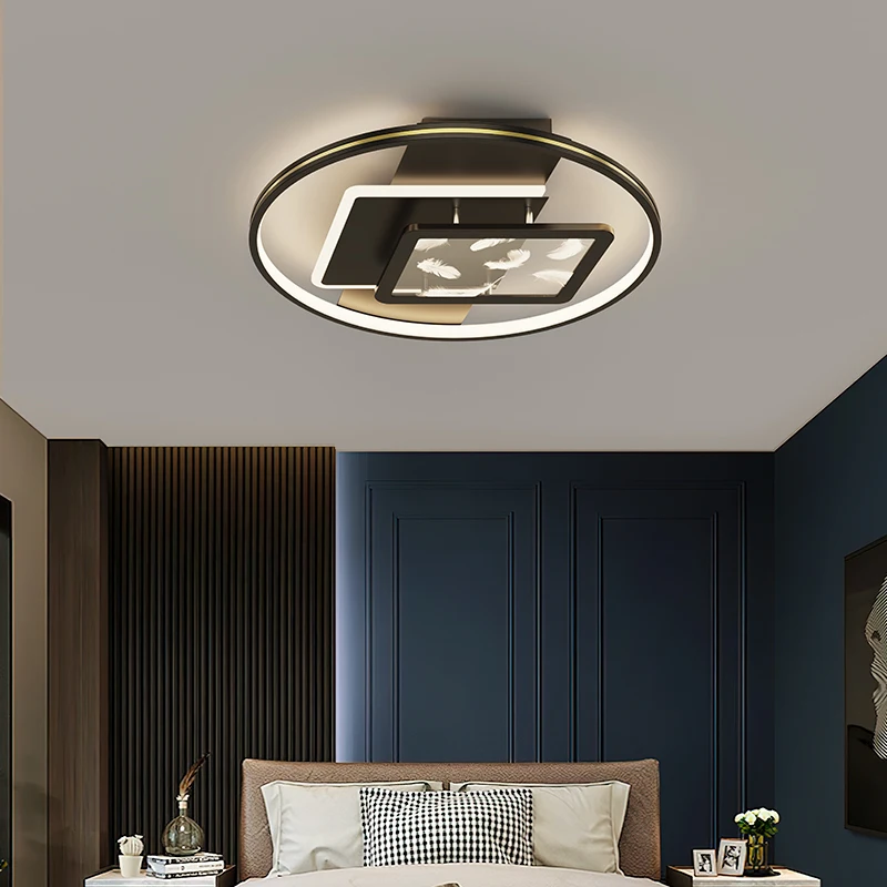 Feather Metal LED Ceiling Lamp for Kids Room Living Kitchen Indoor Lamps Crystal Luster Dimmable Modern acrylic decoration | Лампы и